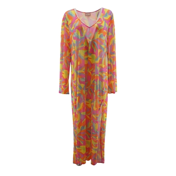 NWT SHOW ME YOUR MUMU SANTOS COVER UP VIBRANT SHEER MAXI DRESS IN NEON TROPICS - Picture 6 of 15